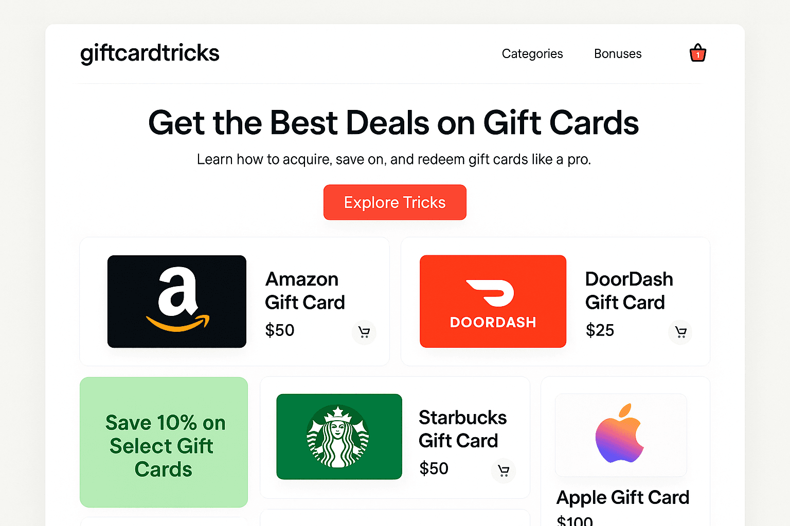 giftcardtricks.com website mockup